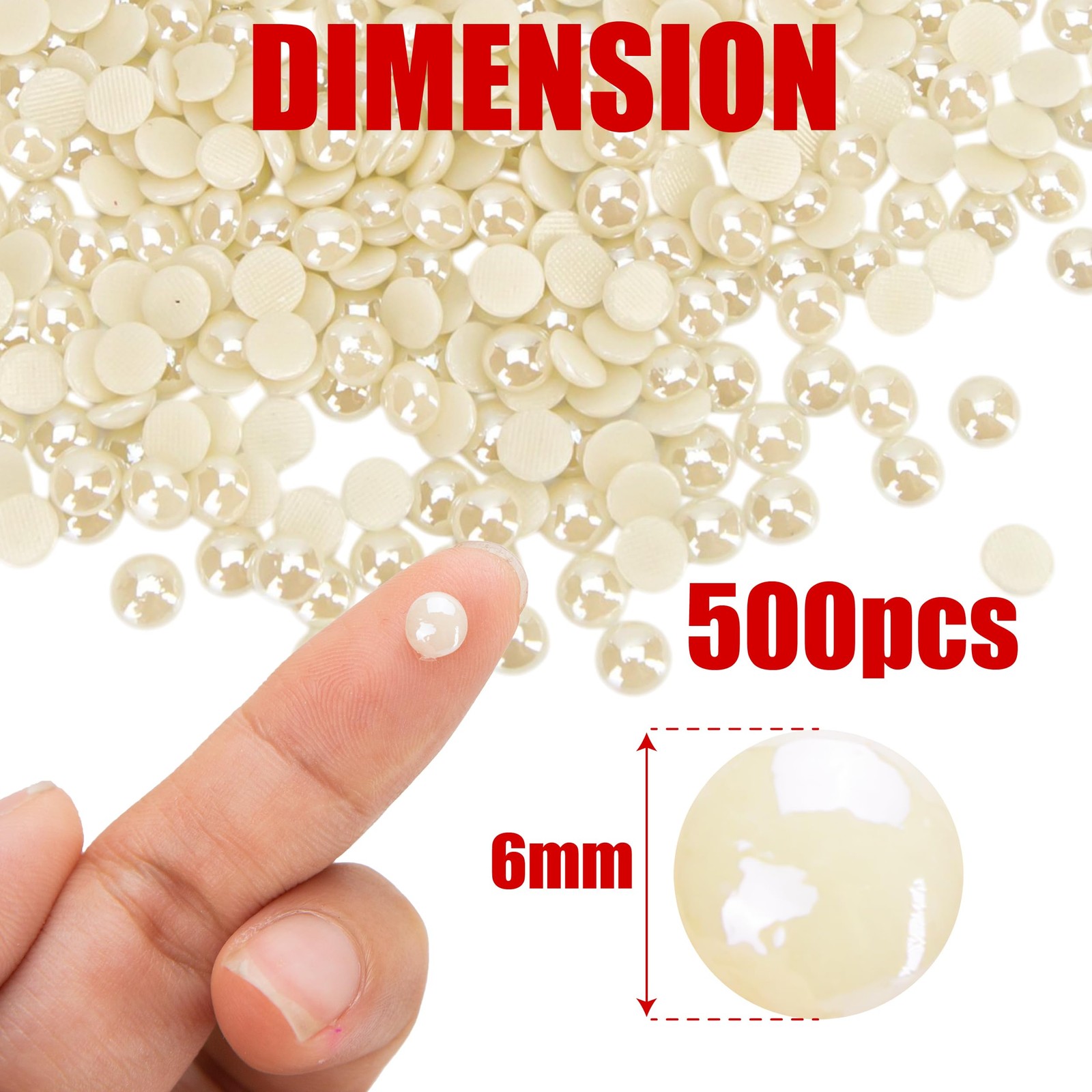 6mm Ivory Hotfix Flat Back Pearls 500 PCS Iron-On Half Round Rhinestones