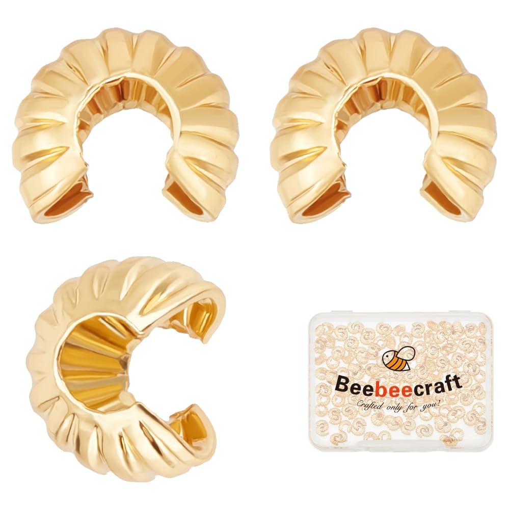 Beebeecraft 1 Box 160Pcs Crimp Bead Cover 5.5mm Real 18K Gold Plated Brass Ha…