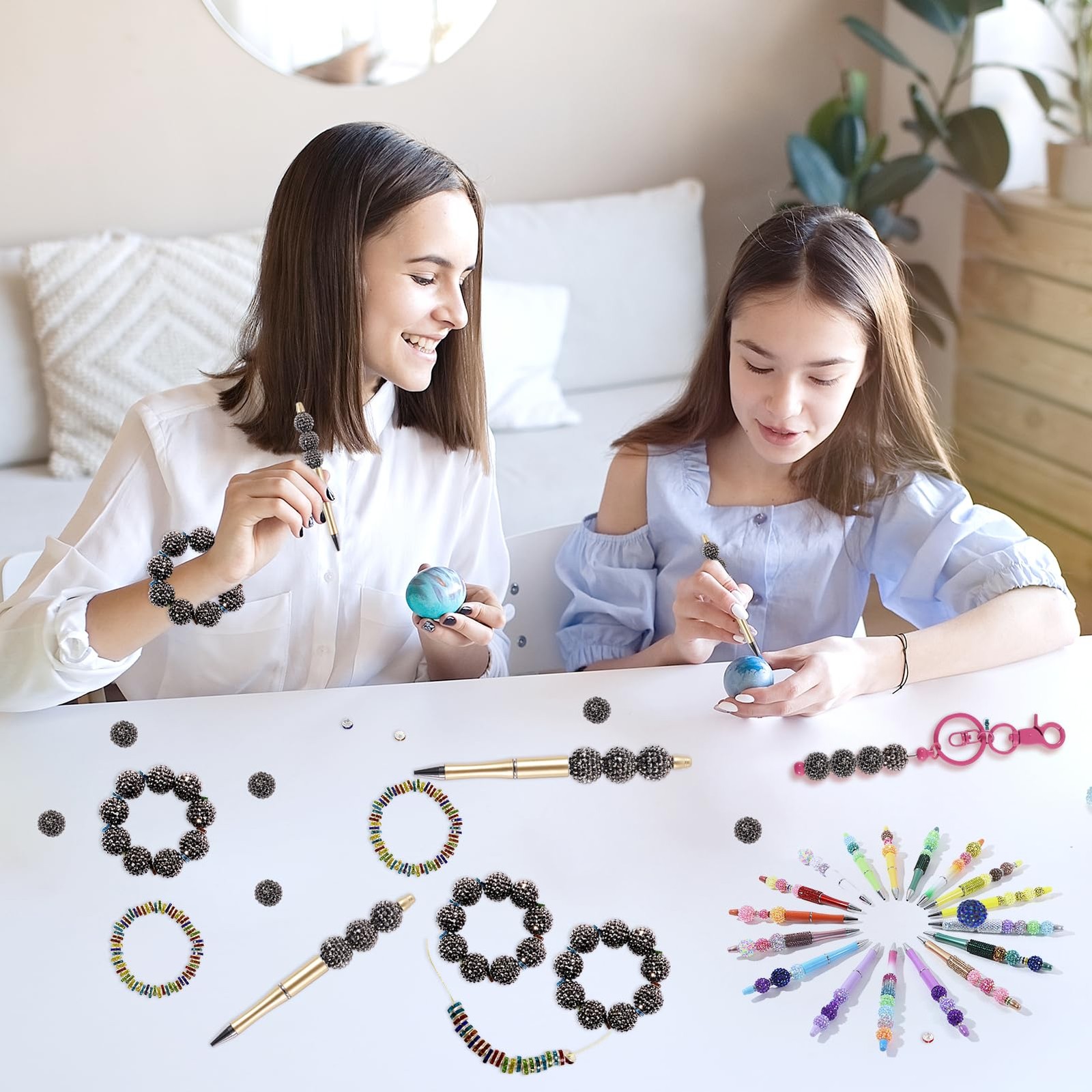 20mm Beads for Pens – 20 Pcs Rhinestone Beads and 220 Pcs Spacer Bead for Bea…