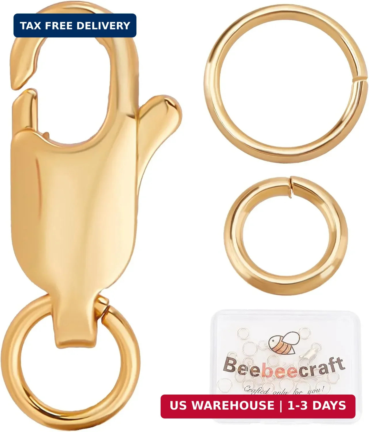 Beebeecraft 6Pcs 18K Gold Plated Jewelry Lobster Clasp 0.6×0.24Inch with 12Pcs 6