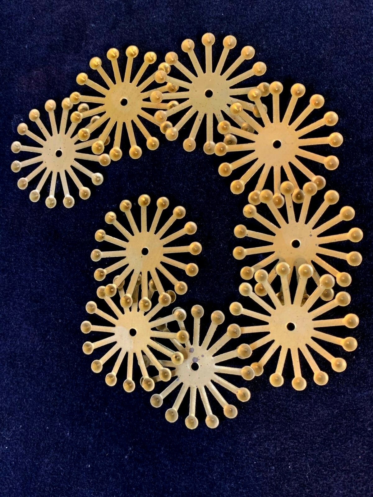 Brass costume jewelry finding mid century modern steampunk burst 9pcs