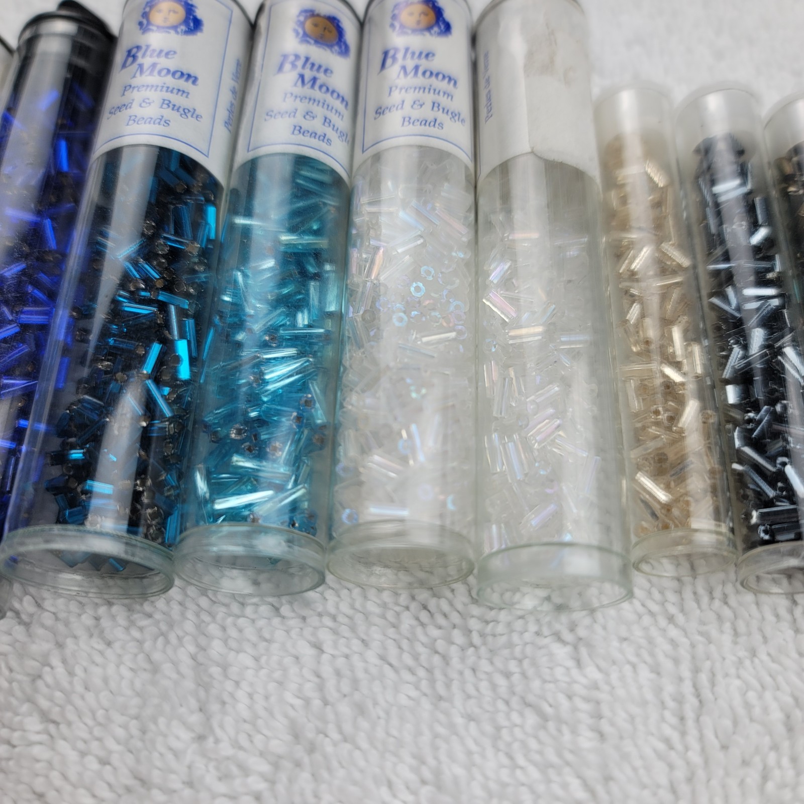 Blue Moon Czech Glass Seed Bugle Beads Tube Lot AB Blue Red Black Clear Bronze