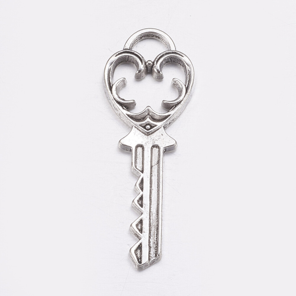 2 Heart Key Pendants Key Charms Antiqued Silver Skeleton Keys Steampunk Keys