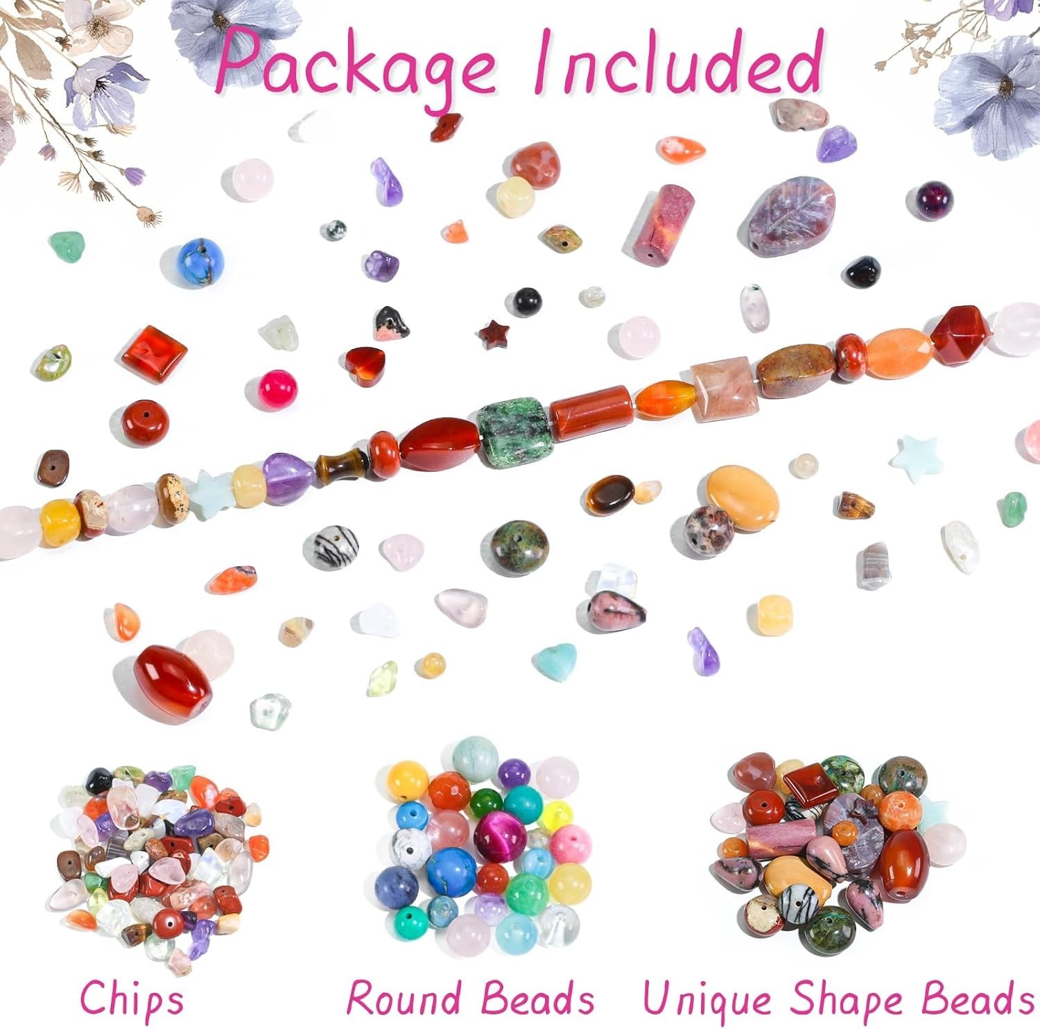 Clearain 0.25 lb Assorted Natural Stone Beads for Jewelry Making 5-18mm