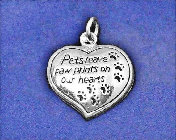 Pet Memorial Charm Pendant Sterling Silver Pl Pets Leave Paw Prints on our Heart