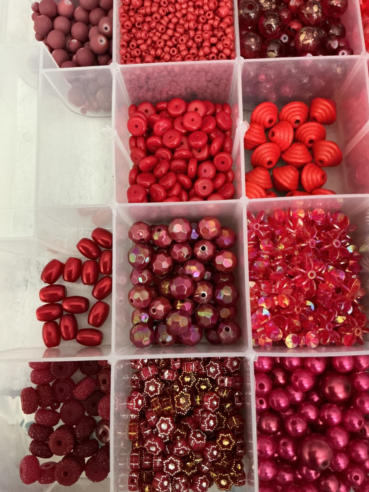 Large Mixed Red Bead Lot 1.5+Lbs w/Organizer Jewelry Making Craft Supplies