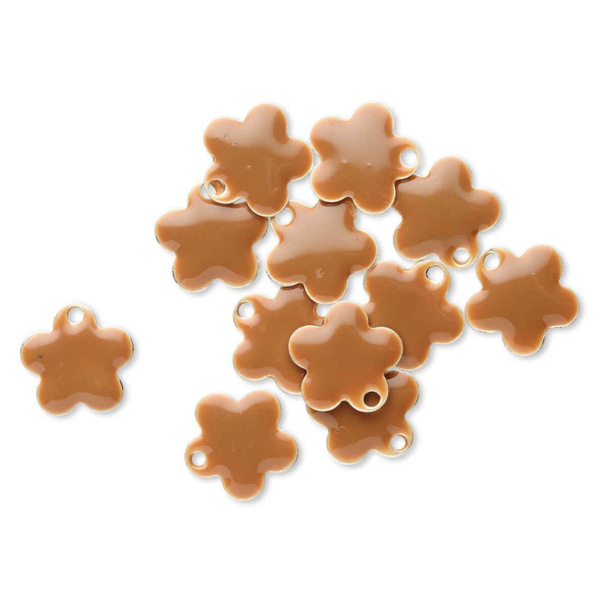 12 Silver Plated Brass Double Sided Epoxy Camel Brown 10mm Flower Charms *