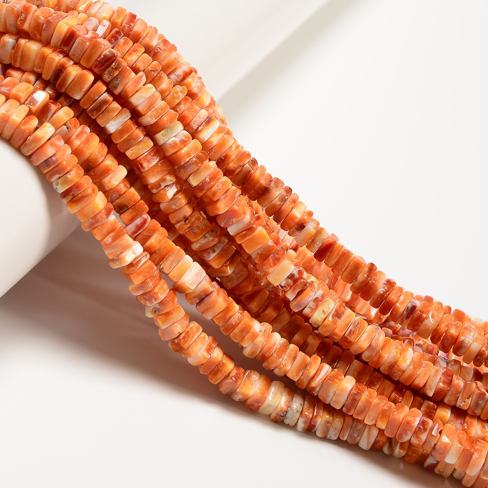 Natural Orange Spiny Oyster Square Heishi Disc Beads Size 6-7mm 16″ Strand