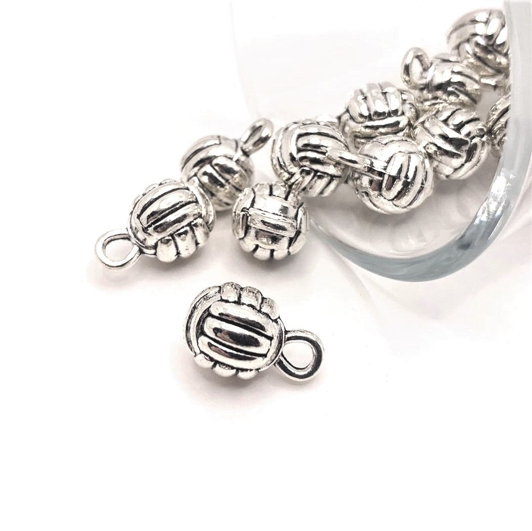 Silver Volleyball 3D Charms, 15x9mm – US Seller