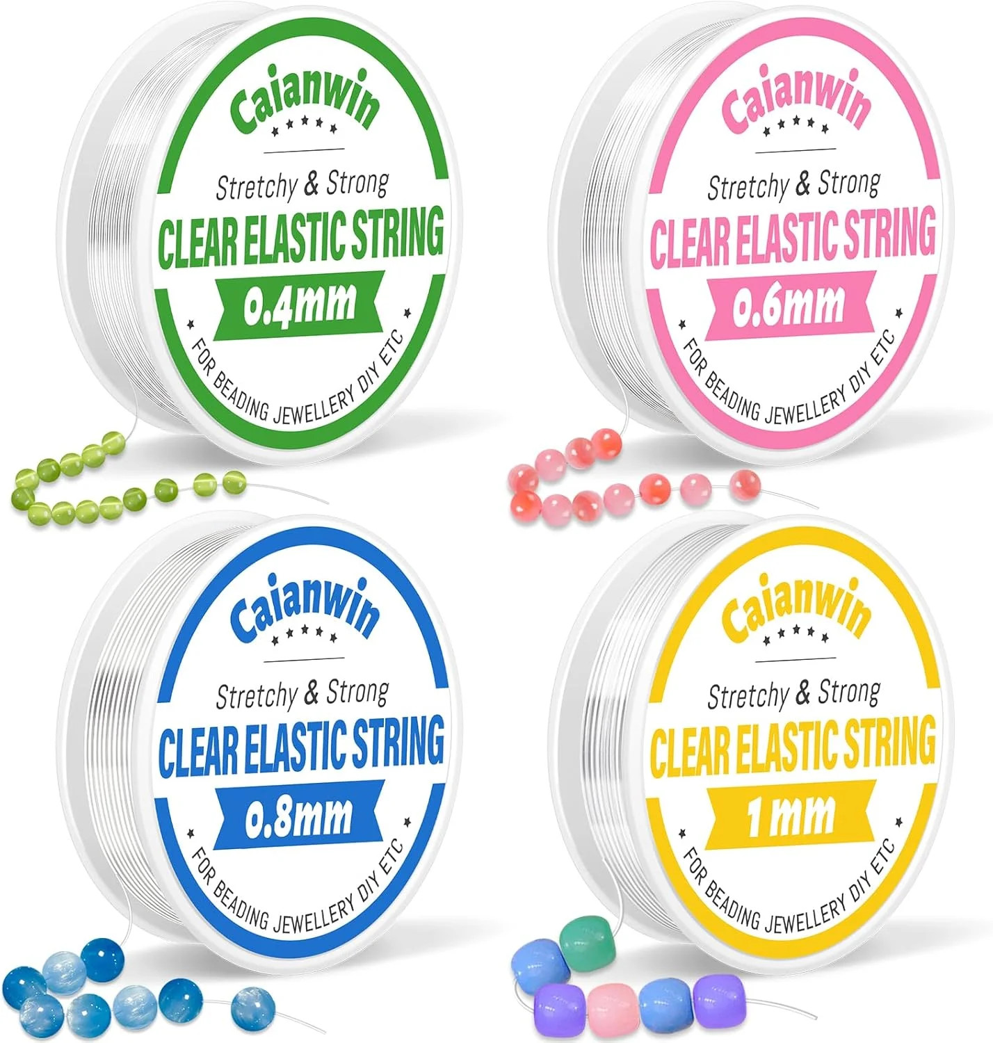 Caianwin Elastic Bracelet String Cord Set 4 Rolls Stretchy Bracelet String 0.4mm