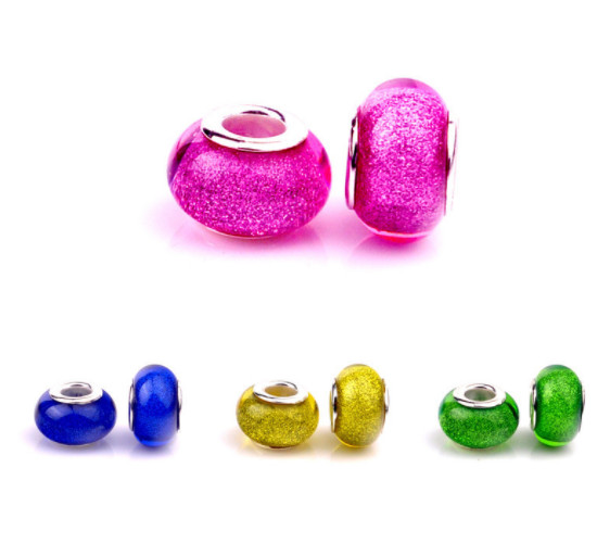 100-200pcs Resin glossy glitter powder large hole beads European Bracelet Crafts