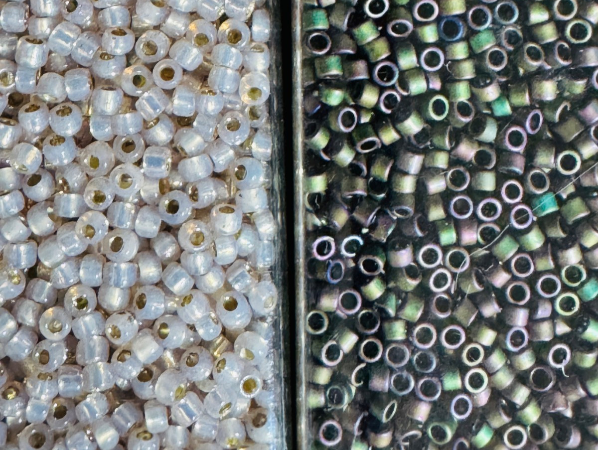 Glass Seed Bead Lot 26 Tubes – Iridescent Neon Mix Different Sizes NOS