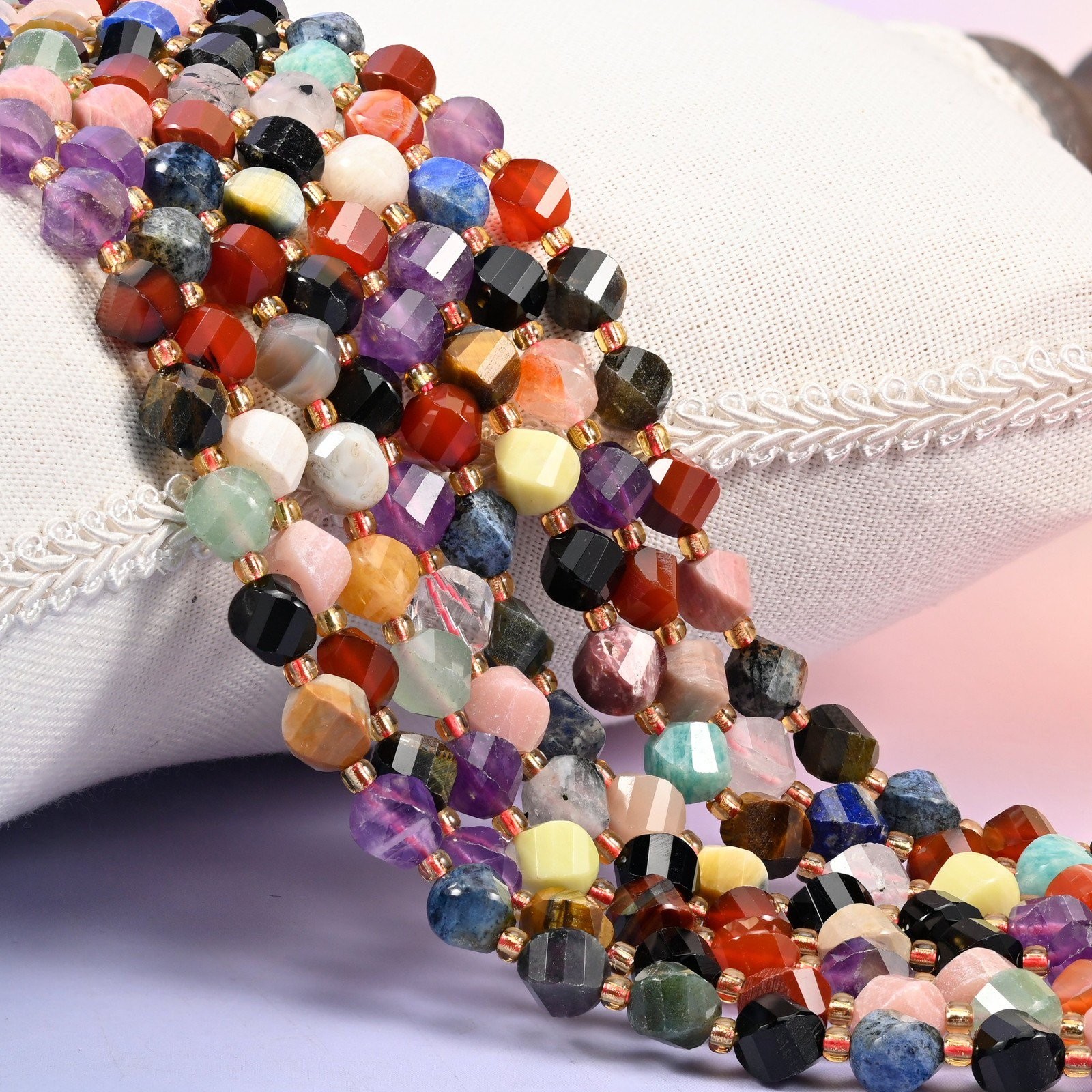 Assorted Gemstone Faceted Spiral Twist Beads: Size 8mm 10mm, Jewelry Making