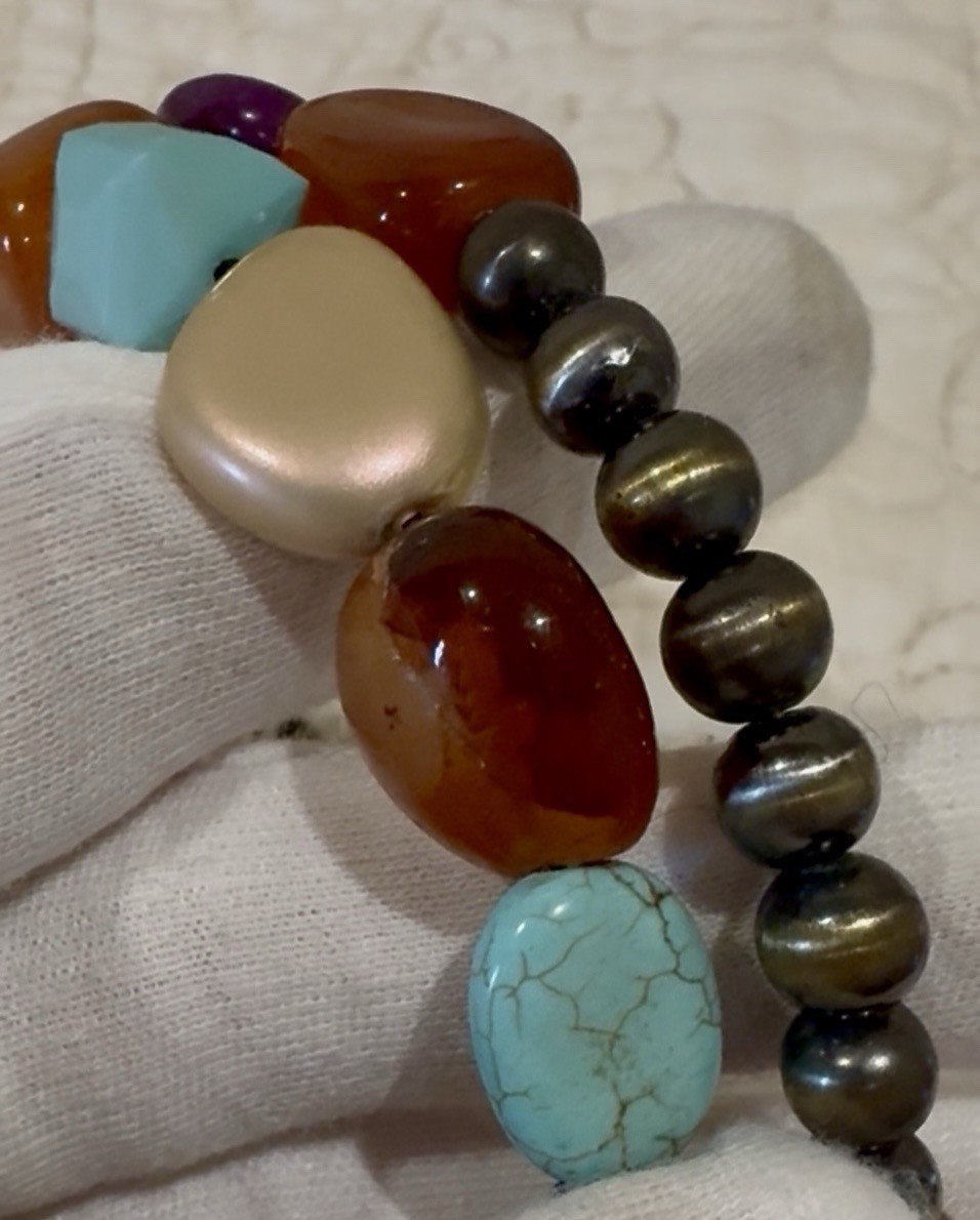 Crafting Mixed Beads Howlite Tigereye Agates Magnetic Metal Beads 20” Coil Look