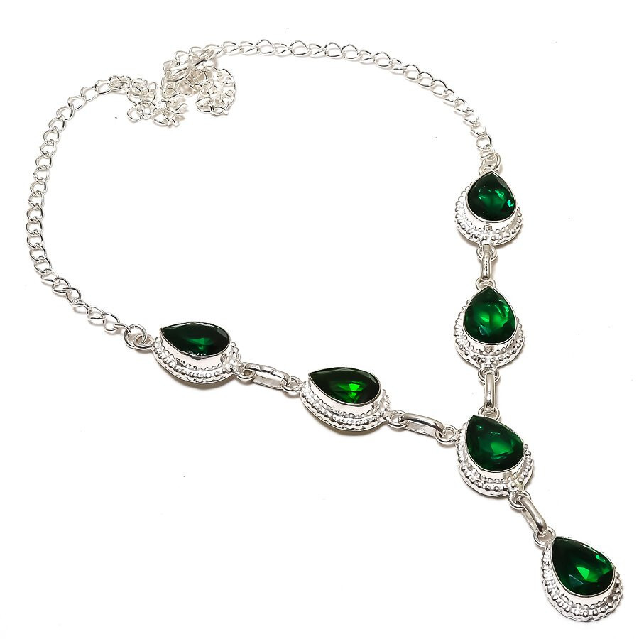 Chrome Diopside Gemstone Handmade 925 Sterling Silver Jewelry Necklace Size 18″