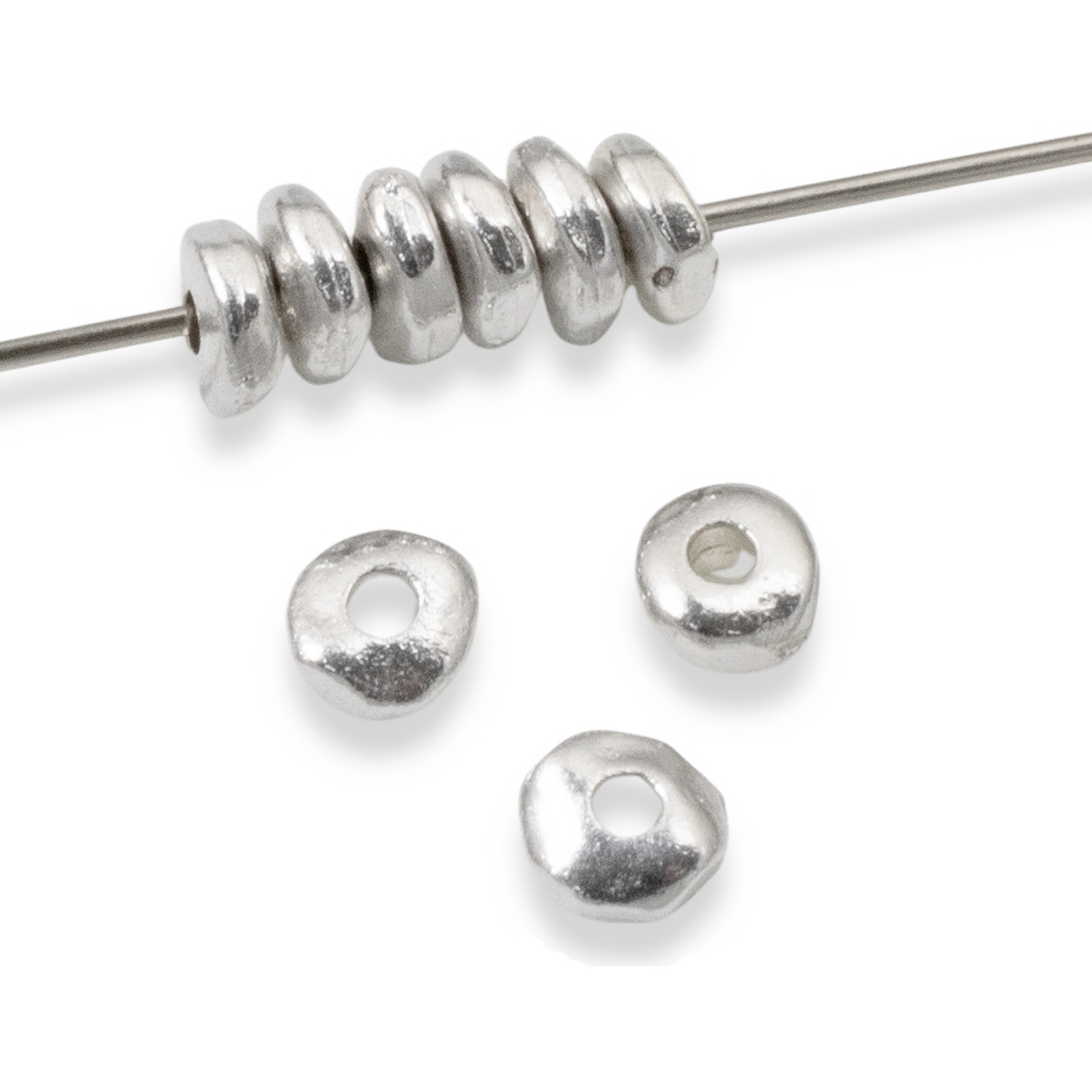 25 Bright Silver 5mm Nugget Beads – Small Organic Spacers for Handmade Jewelry