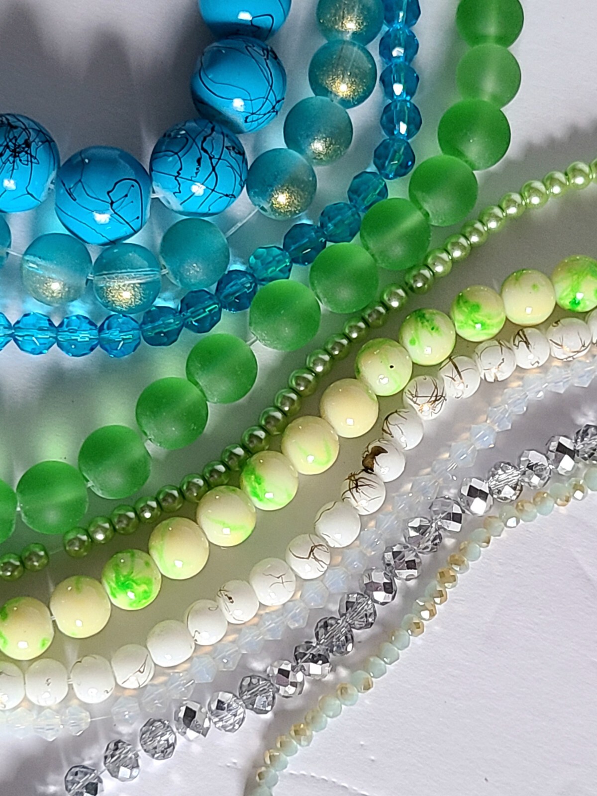 10 StrandS Glass Bead Soup Lot Jewelry Making Blue Green Fusion Assorted Mix DIY