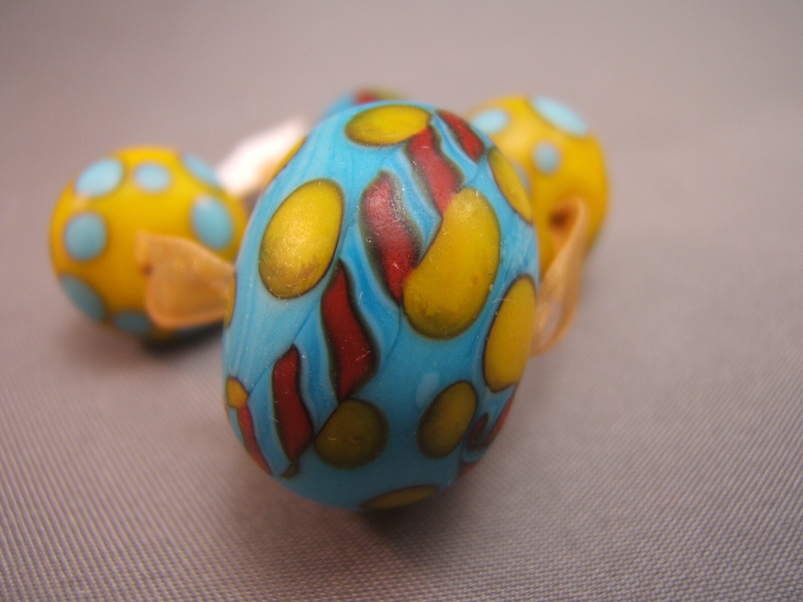 Artisan Made Matte Polka Dot & Stripe Turquoise Yellow Focal Beads Loose