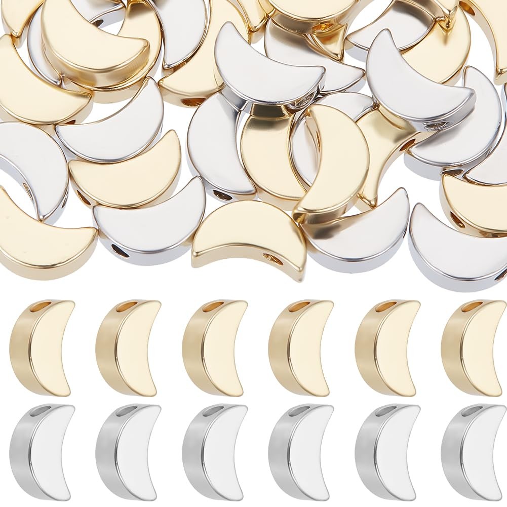 Beebeecraft 50Pcs 2 Colors Moon Beads 18K Gold & Platinum Plated Brass Cresce…