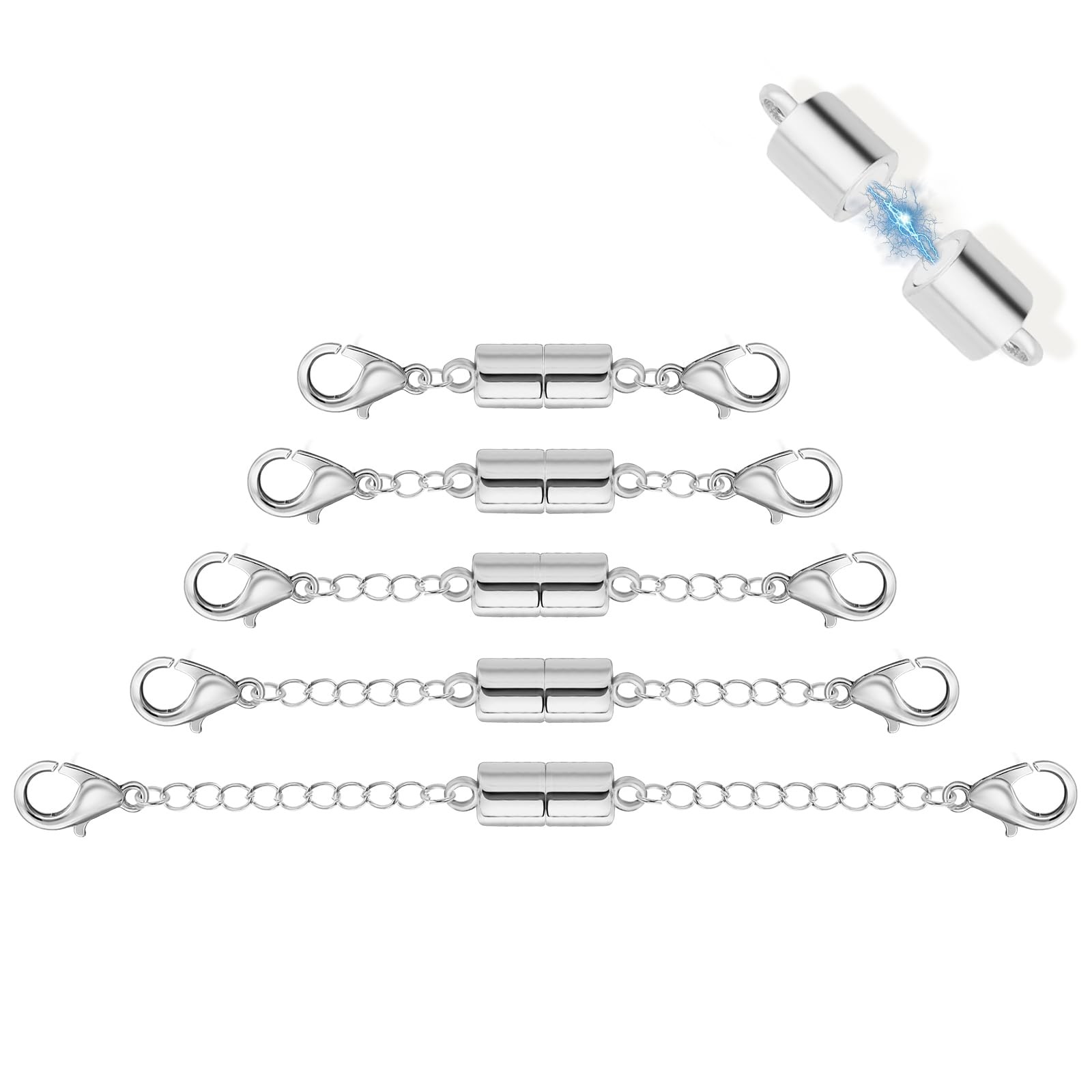5Pcs Silver Magnetic Necklace Extender, Magnetic Necklace Clasps and Closures w