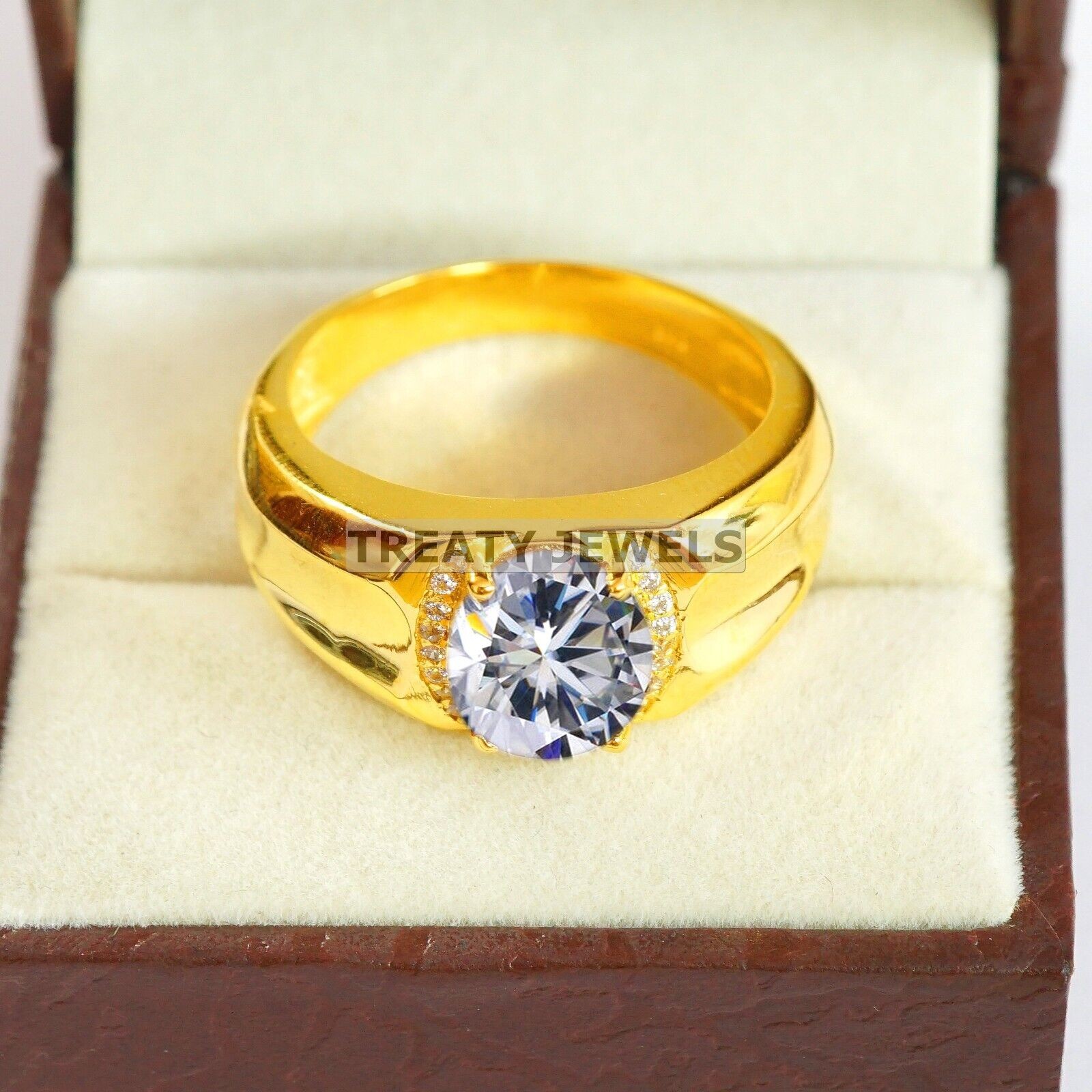Moissanite Oval Cut With 14k Yellow Gold Ring For Men’s #B276 #