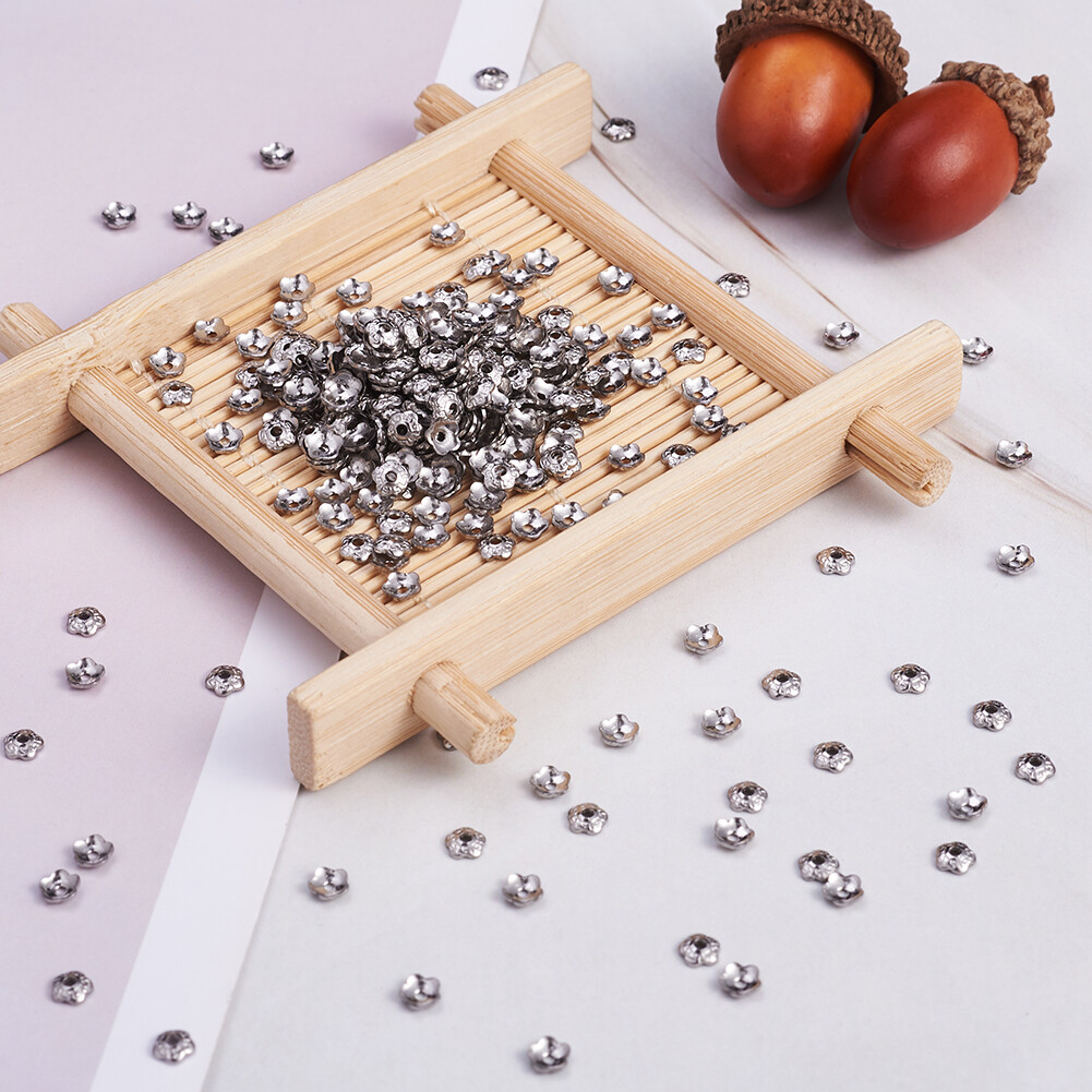 500x 304 Stainless Steel 5-Petal Flower Stainless Steel Color Bead Caps 4×1.5mm