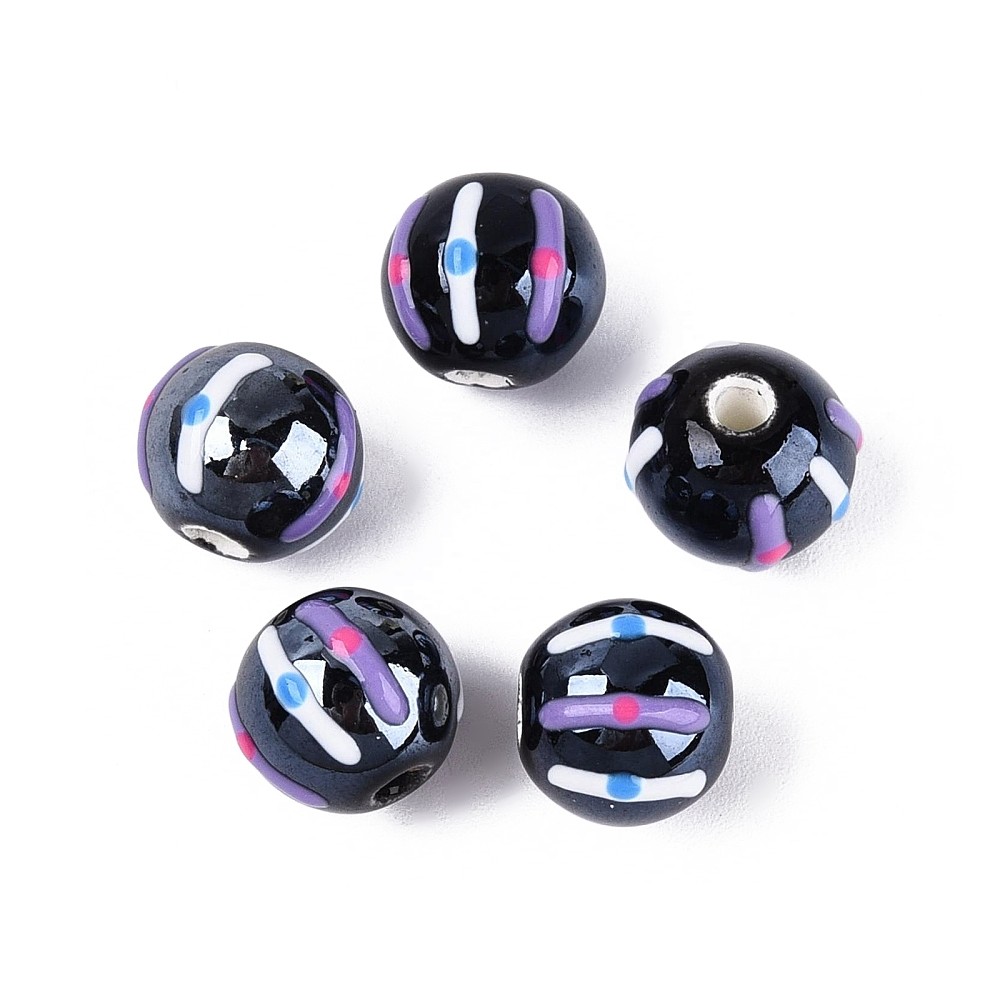 50pcs Ceramic Round Beads Striped Dot Spacer Beads for Bracelet Jewelry Making