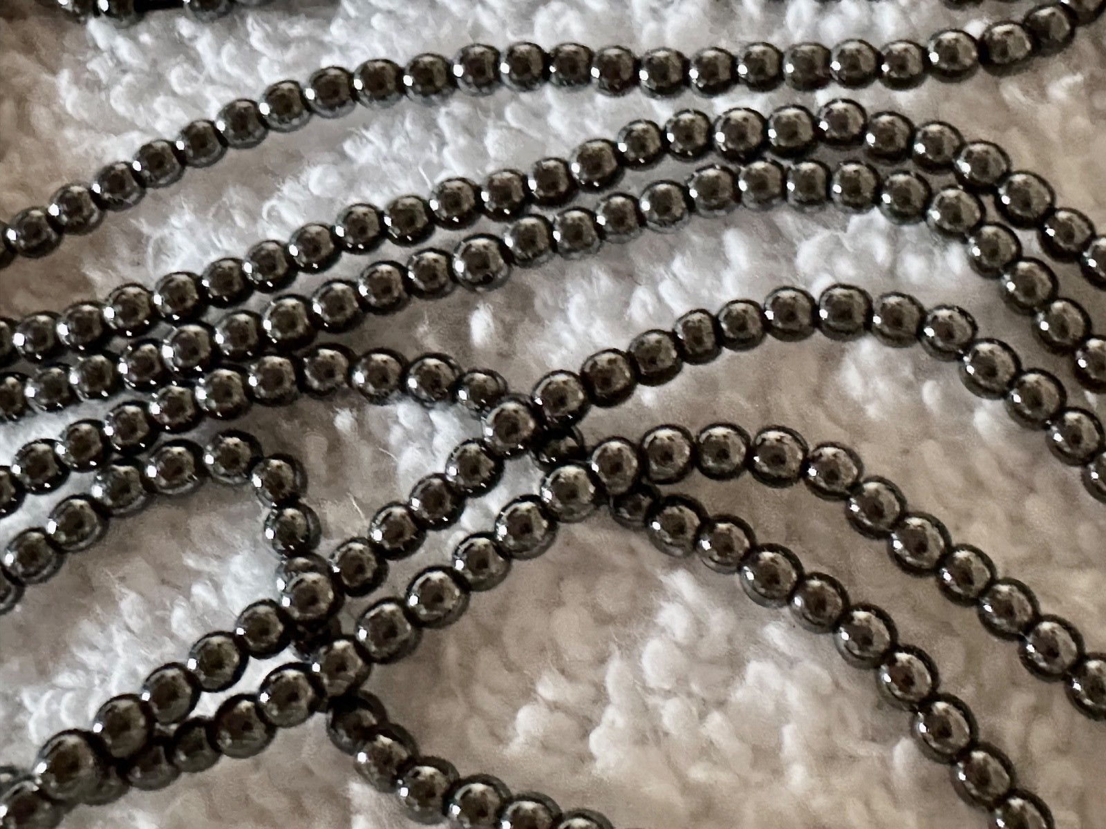 4 x 16″ Strands Glossy Black Hematite Round Beads 3mm Shiny Never Strung Vtg.