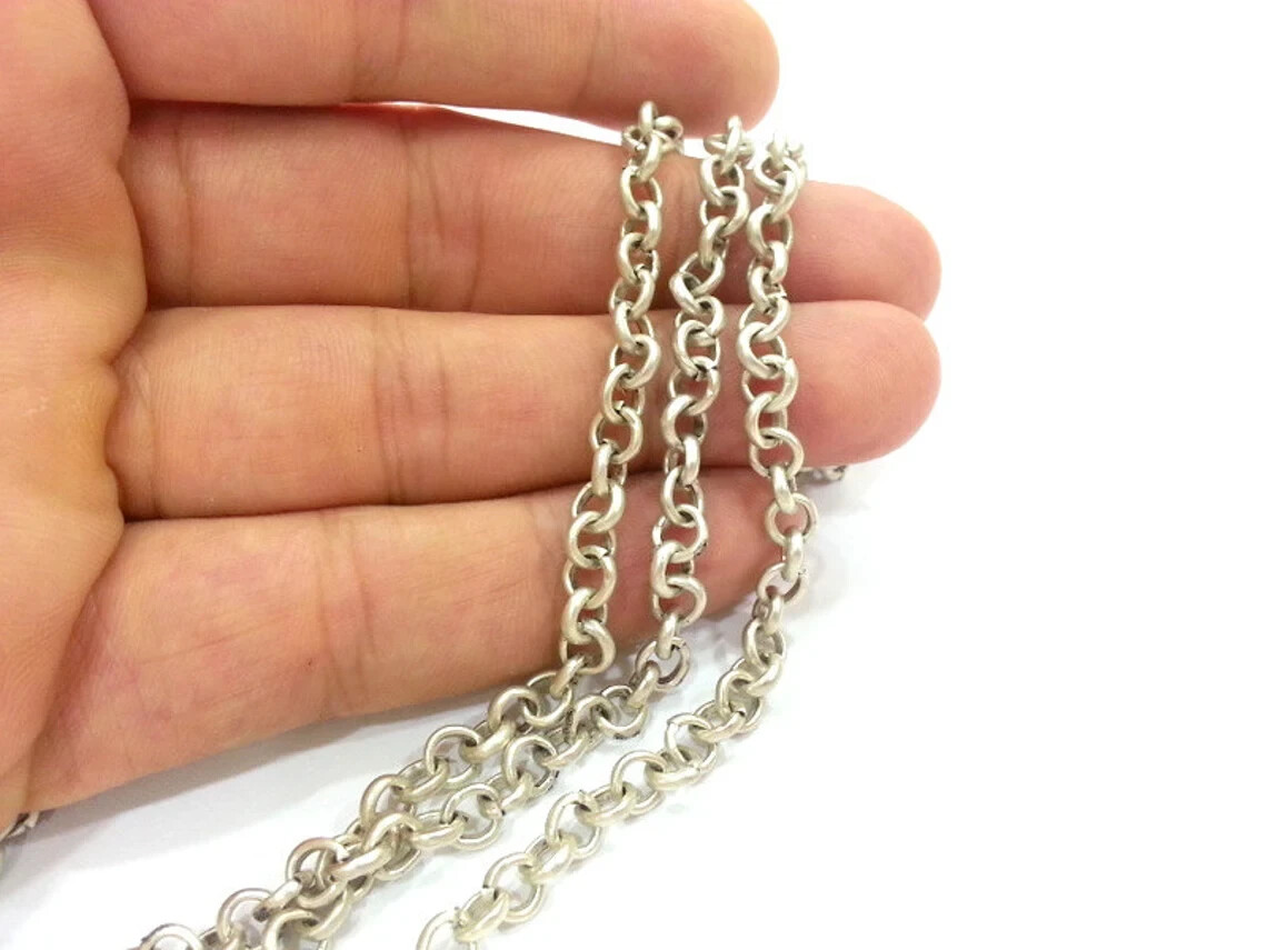Silver Rolo Chain 1 Meter – 3.3 Feet (5 mm) Antique Silver Plated Rolo Chain