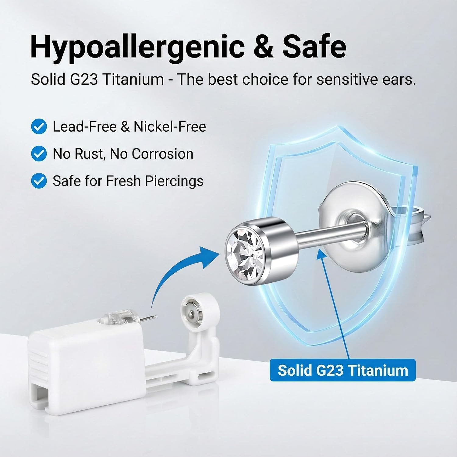 G23 Titanium Ear Piercing Kit, ASTM F136 Implant Grade 3Mm 4Mm CZ Studs for Sens