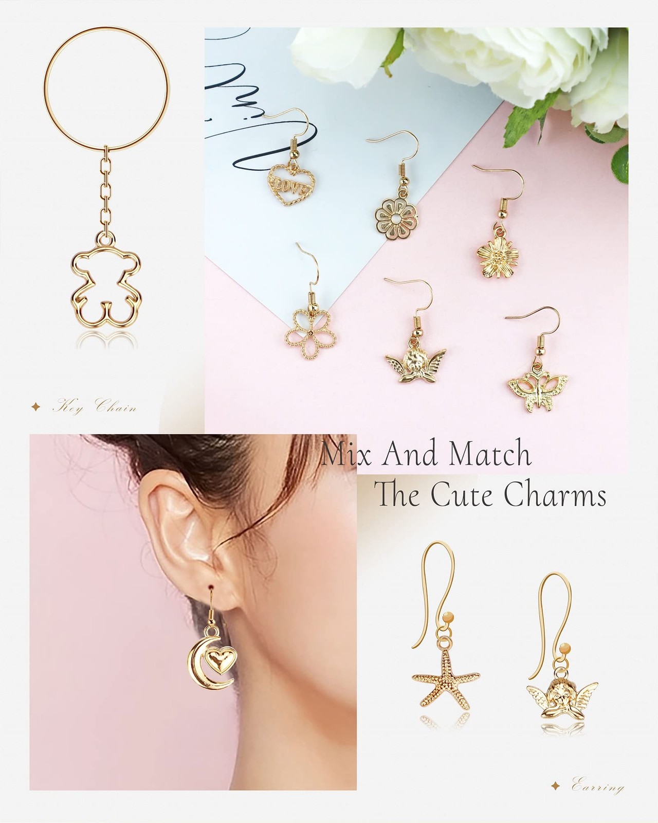 100 Pcs Wholesale Bulk Lots Jewelry Making Charms, Mixed Golden KC Gold Alloy…