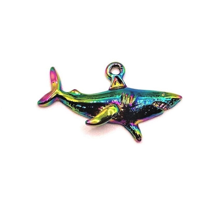 Rainbow Titanium Oil Slick Shark Charms, 19x32mm – US Seller