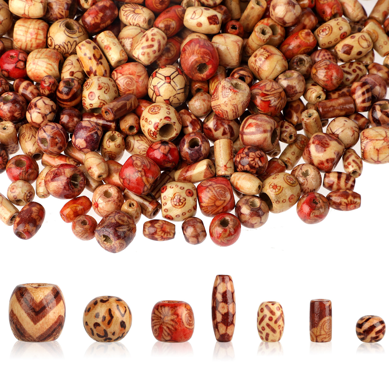 500PCS Wooden Beads Jewelry Making Craft DIY Natural Making Supplies Painted US
