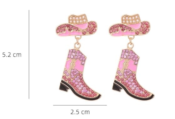 Rhinestone Western Cowboy Earrings Hypoallergenic Cute Alloy Drop Oil Set Diamon