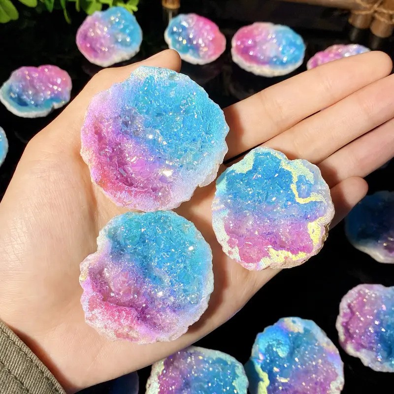 New Chinese Style Natural Crystal Geode Slice Home Desktop Art Decor Stone