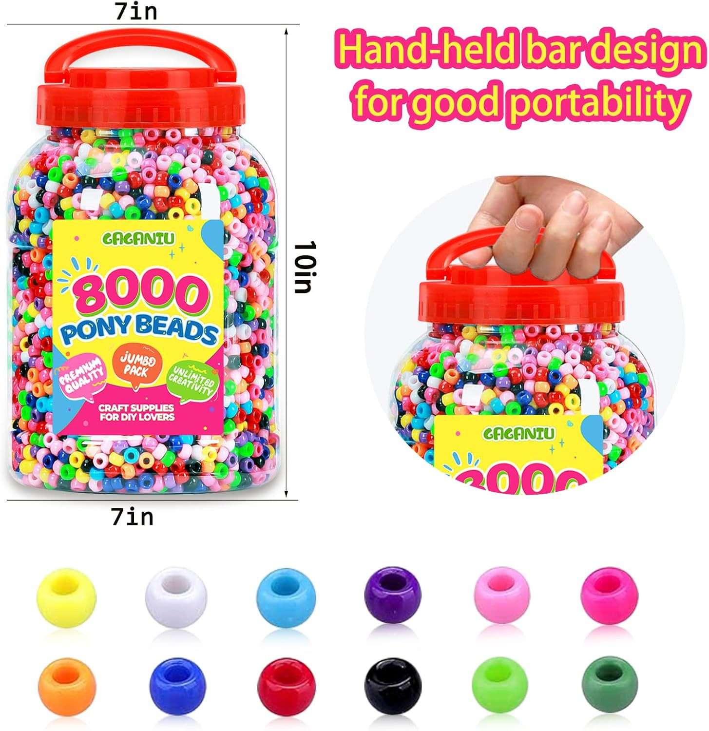 8000 Pcs Pony Beads Bulk for Bracelet Multi-Colored Making Beads for Hair Braidi
