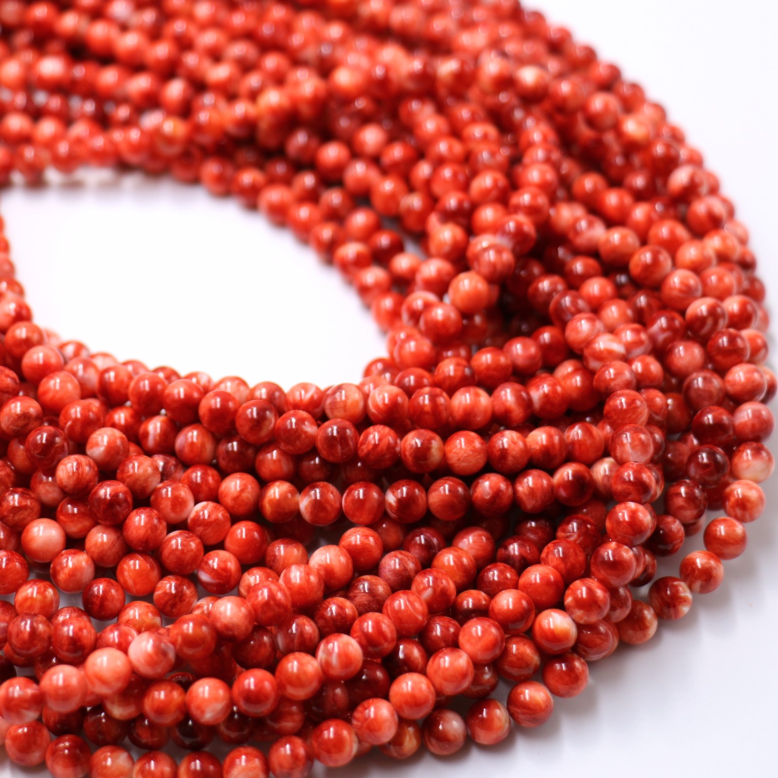 Natural Red Spiny Oyster Smooth Round Beads Size 6mm 7mm 16″ Strand