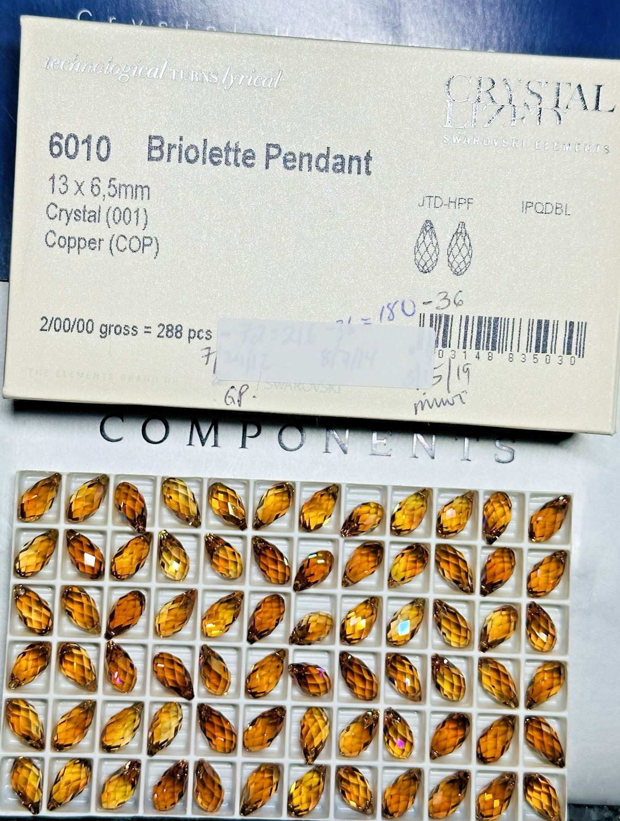 Swarovski Briolette Pendant 6010 13 x 6.5 mm Crystal Copper 12Pcs Austria