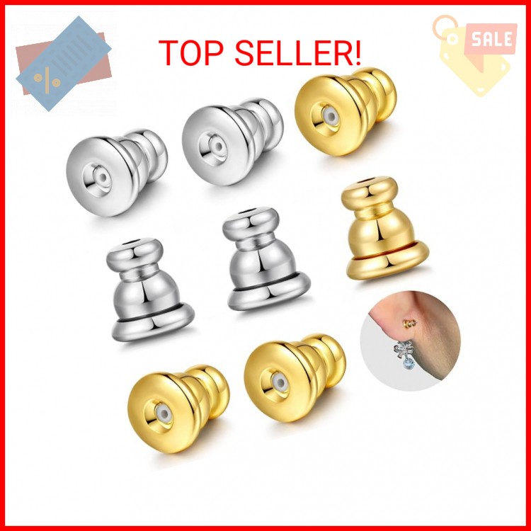 Locking Earring Backs for Studs, Hypoallergenic 18k Gold Bullet Earring Backs Re