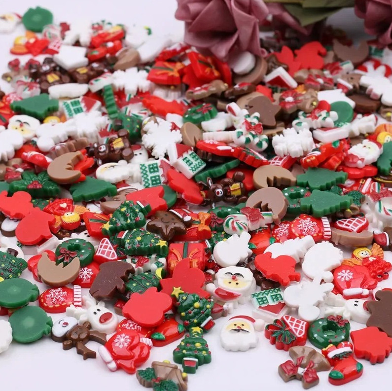 50pcs Christmas Resin Flatbacks Santa Snowman Tree DIY Craft Cabochons