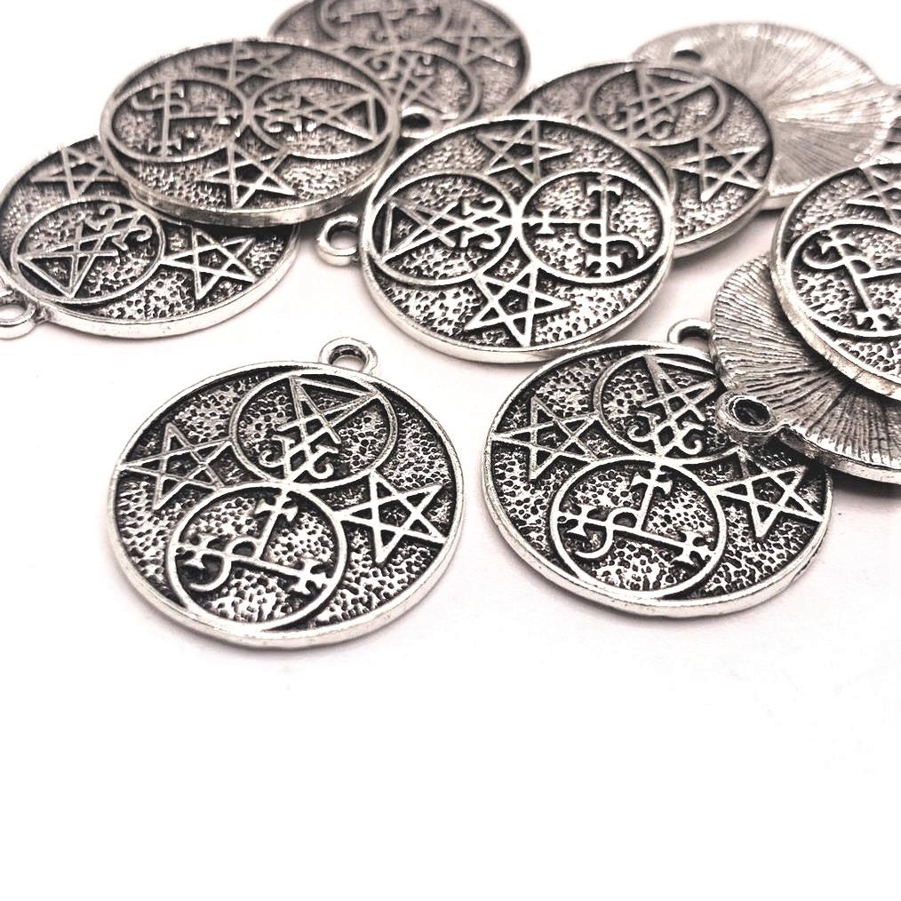 Antiqued Silver Lucifer and Lilith Demon Sigil Pendant Charm, 20x22mm – US