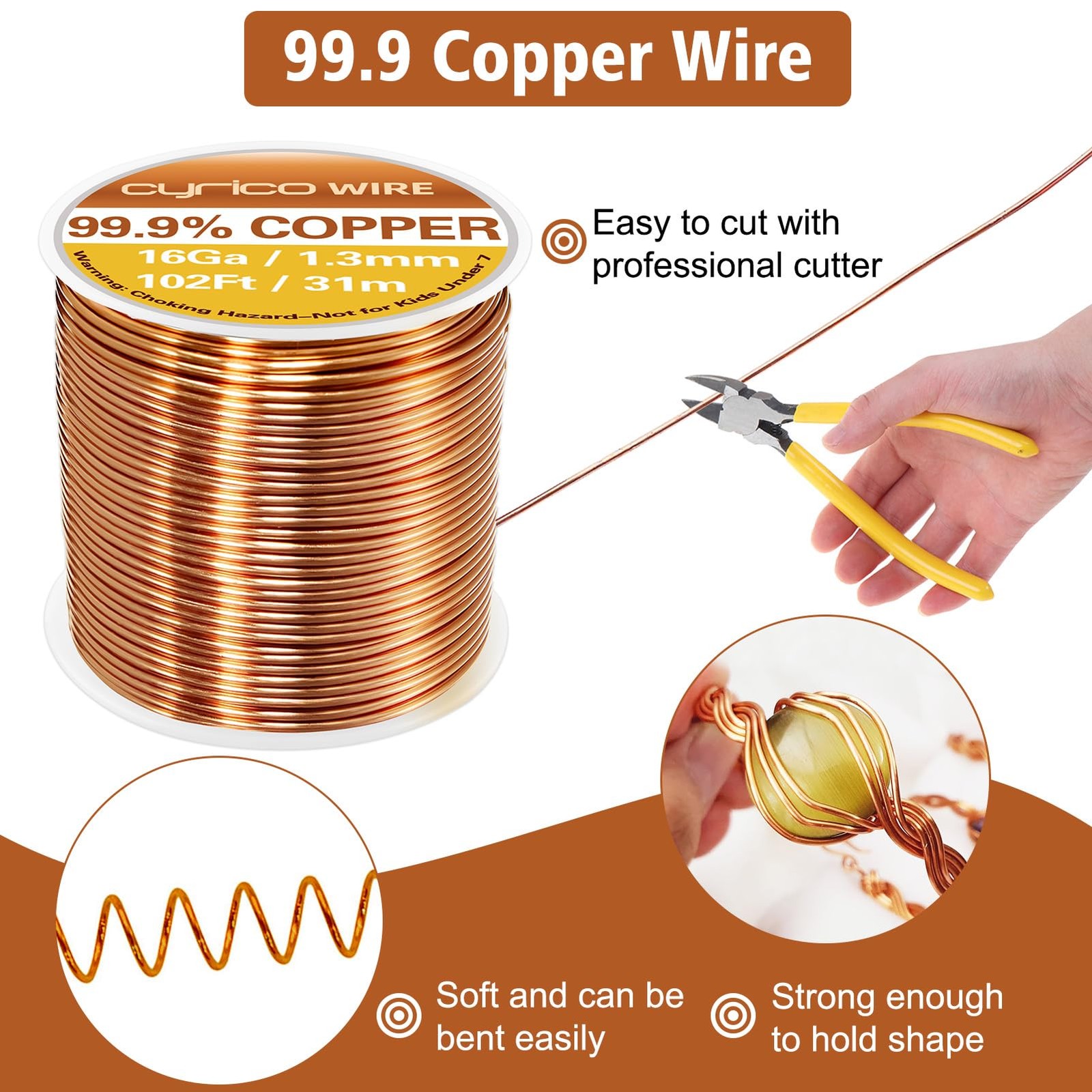 99.9% Pure Copper Wire, 16 Gauge 102 Feet Solid Copper Wire for Jewelry Makin…