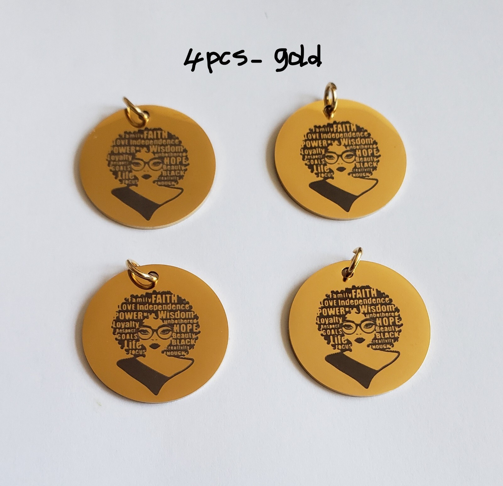Sale 2-6pcs Stainless Steel statement charms “Black Beauty, Faith, Power, Love”
