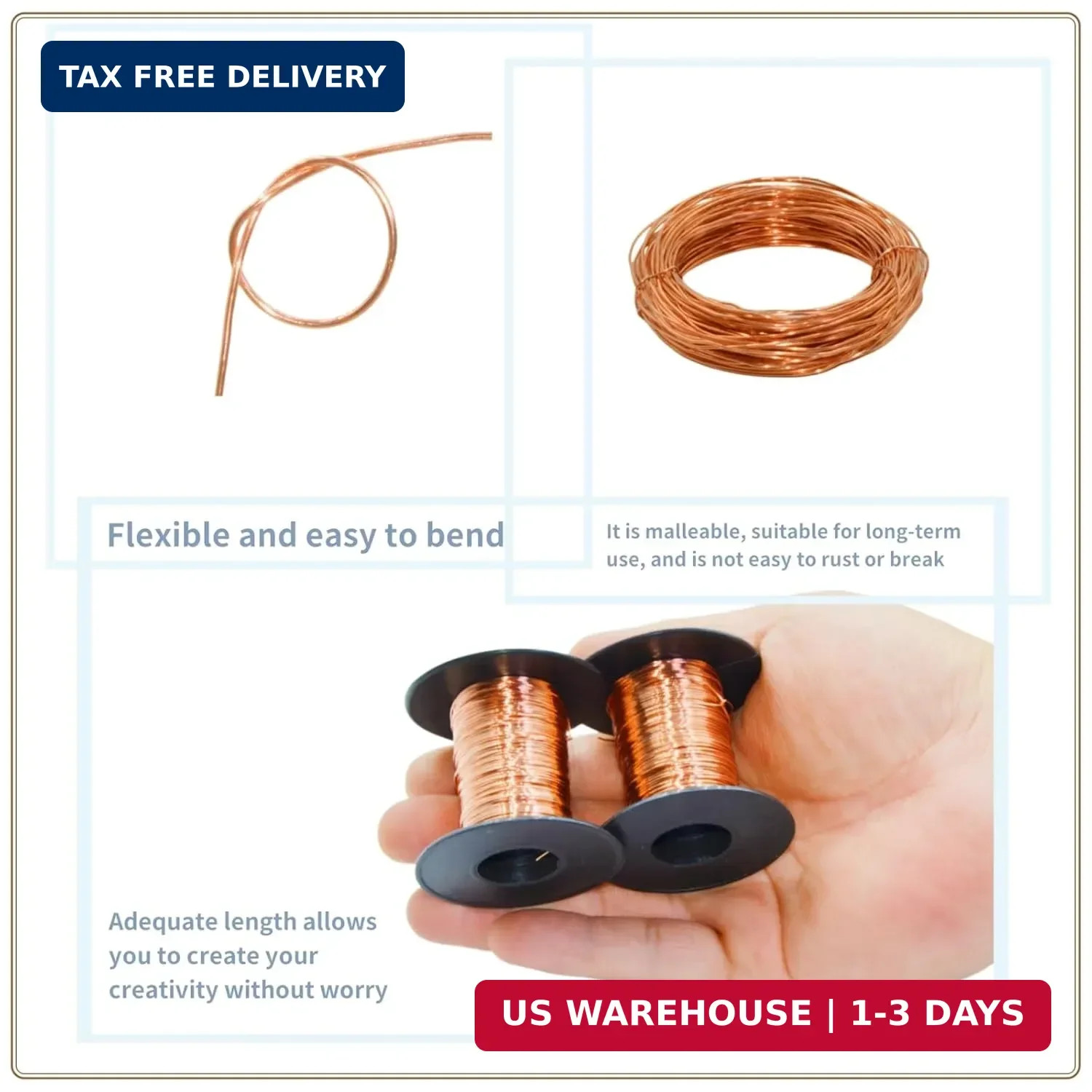 Bare Copper Round Wire 200 Feet 24 Gauge 99.9% Pure for Electroculture Gardening