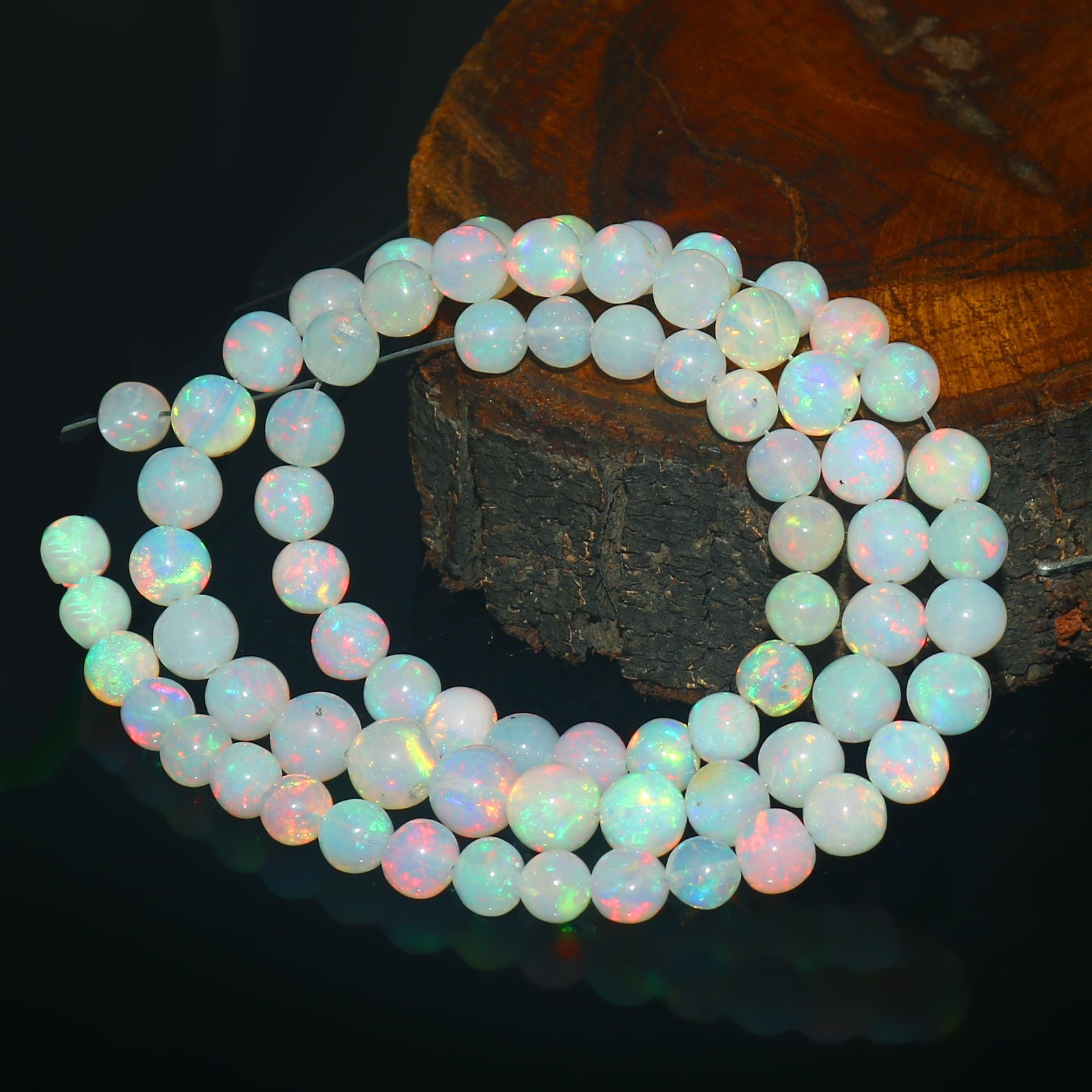 50Cts Ethiopian Opal Smooth Round Beads Black Opal Necklace NB135