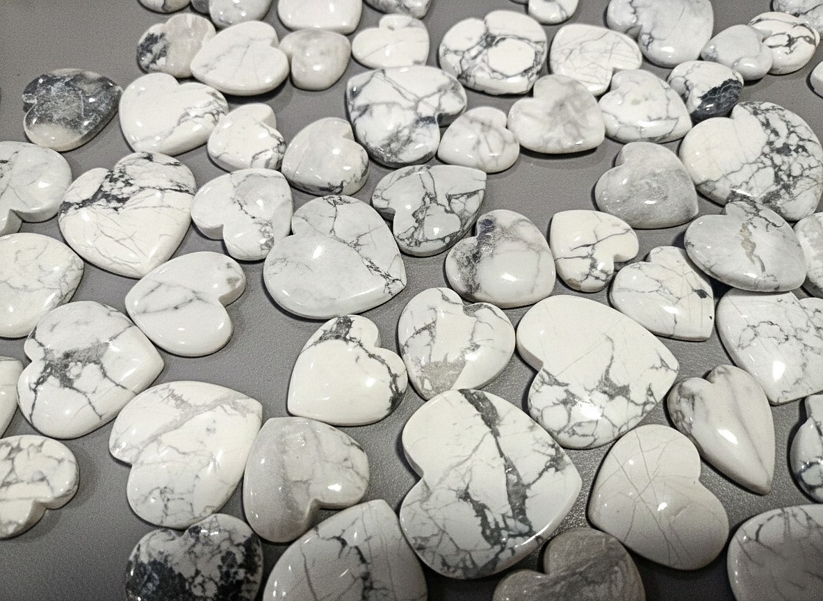 Howlite Heart Shape Cabochon Lot | Natural White Gemstones | Polished Hearts