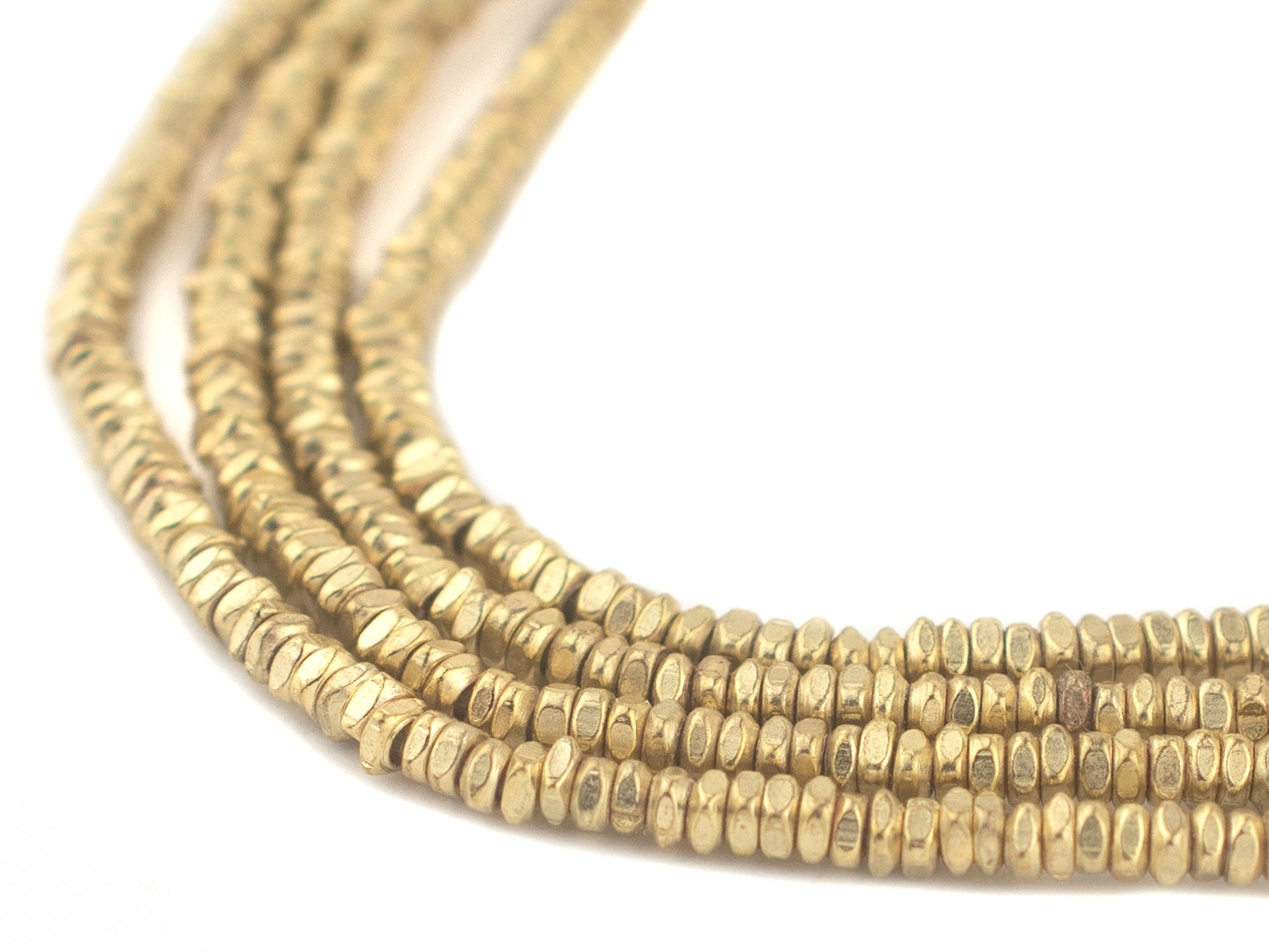 Gold Faceted Square Heishi Beads 3mm Brass 24 Inch Strand