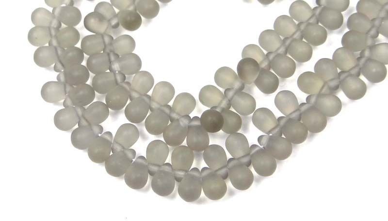 50 Czech Frosted Sea Glass Teardrop Beads -Matte – Black Crystal 6x4mm