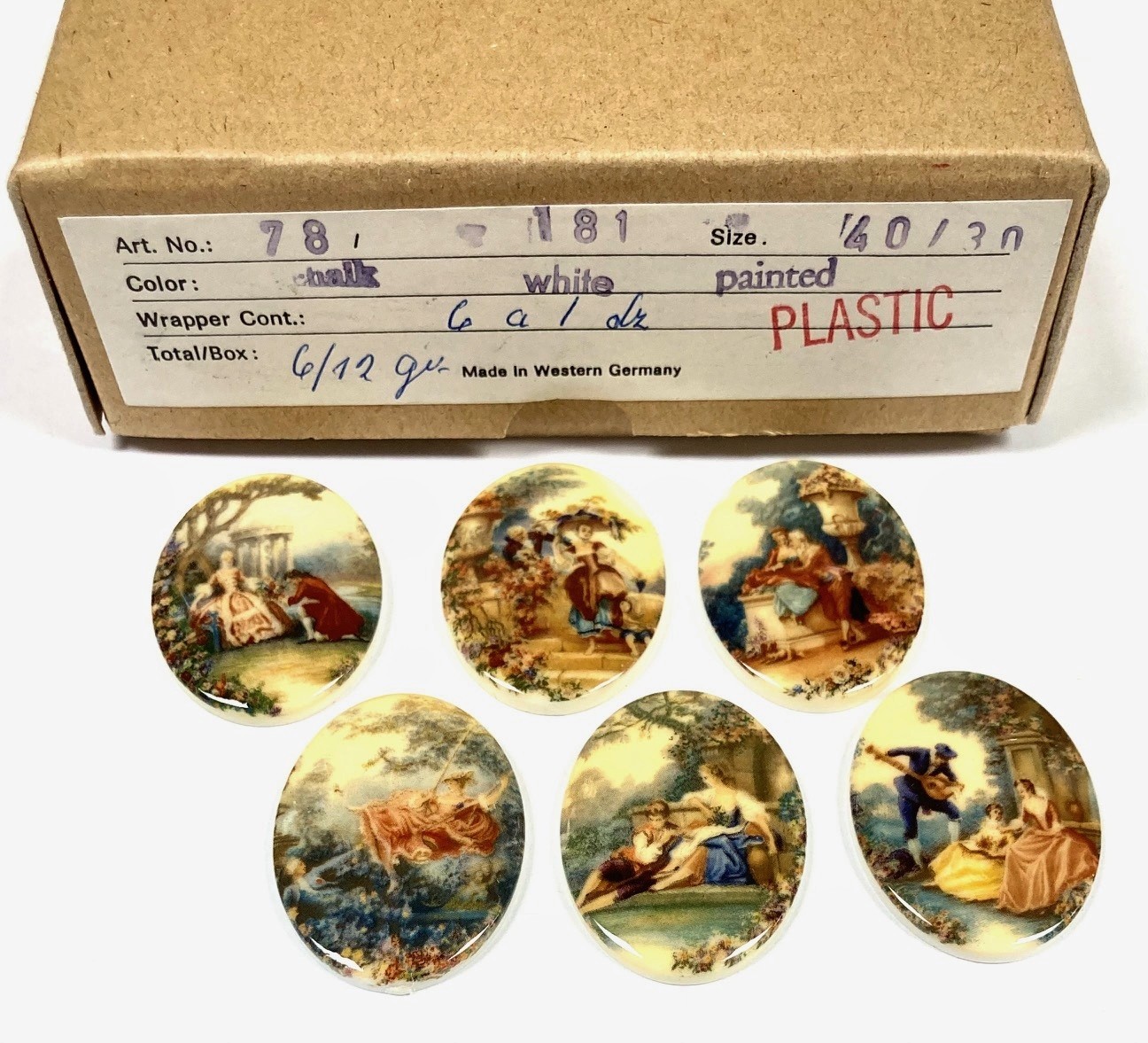 6 Vintage Victorian Lovers Romantic Courting Scenes 40x30mm. Acrylic Cameos 145