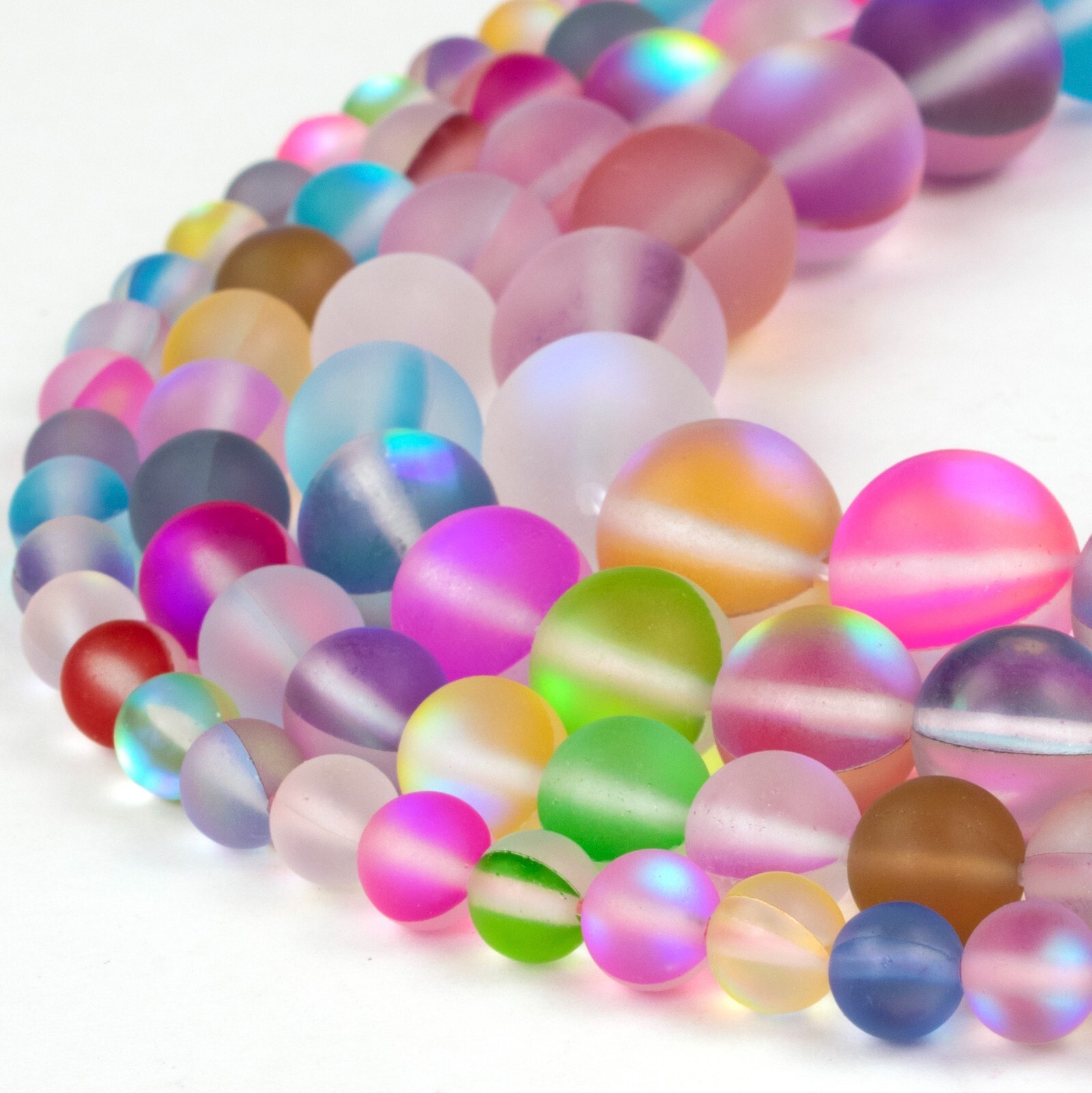 Matte Multicolor Mystic Aura Round Beads 15″ Strand Frosted Mermaid Glass Loose